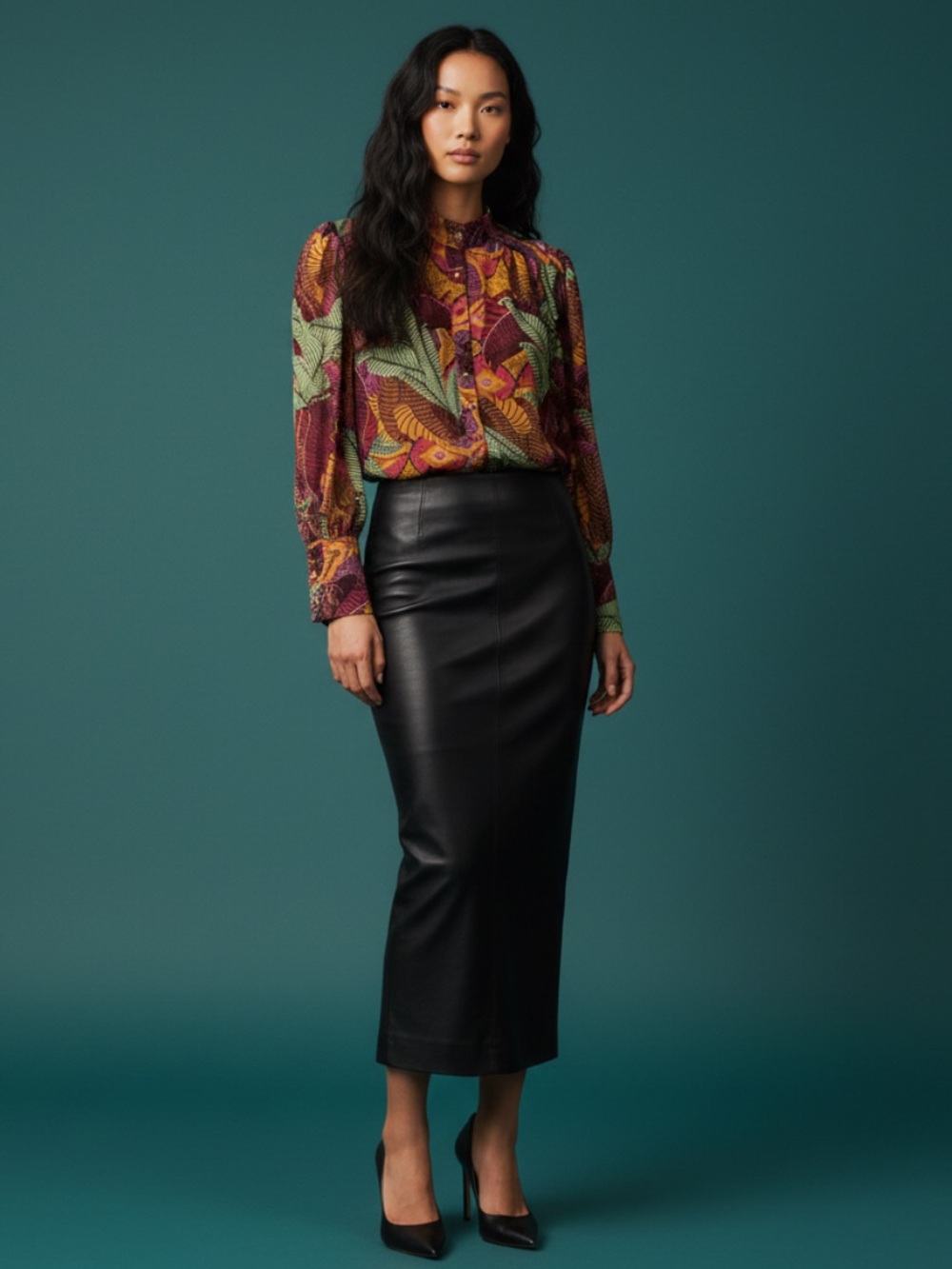 Fate Multicolor Botanical Print Button-Down Blouse - Purple, Green & Gold